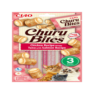 Churu Snacks Bites de Frango e Atum com Salmão para gatos – Multipack 12